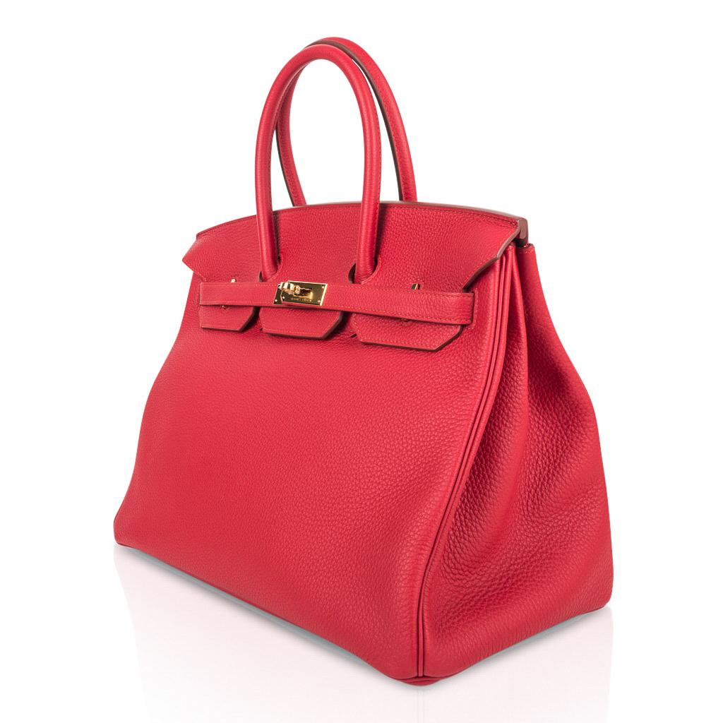 Hermes Birkin 35 Vermillion Bag Togo Gold Hardware For Sale at 1stDibs