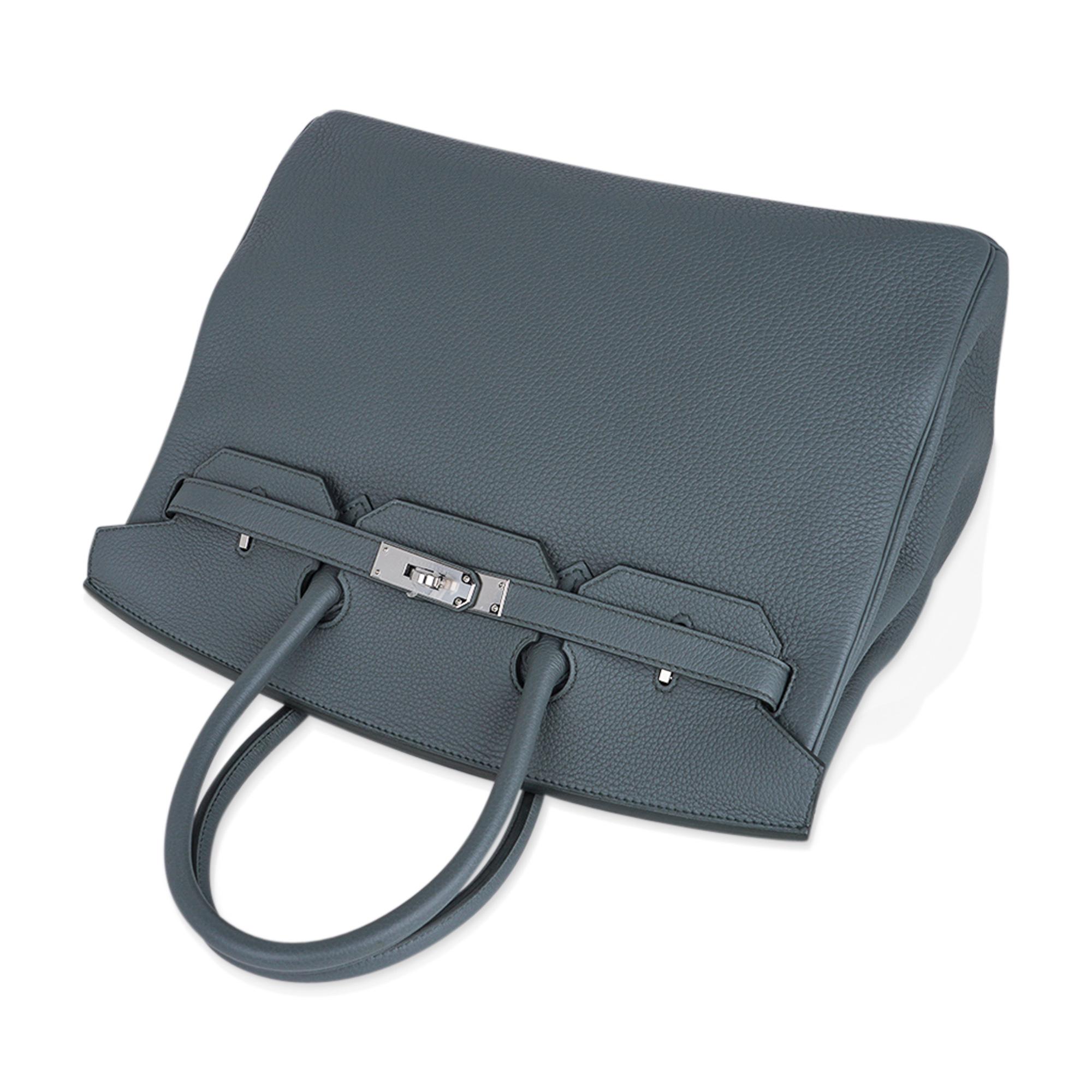 Gray Hermes Birkin 35 Bag Vert Amande Palladium Hardware Togo Leather For Sale