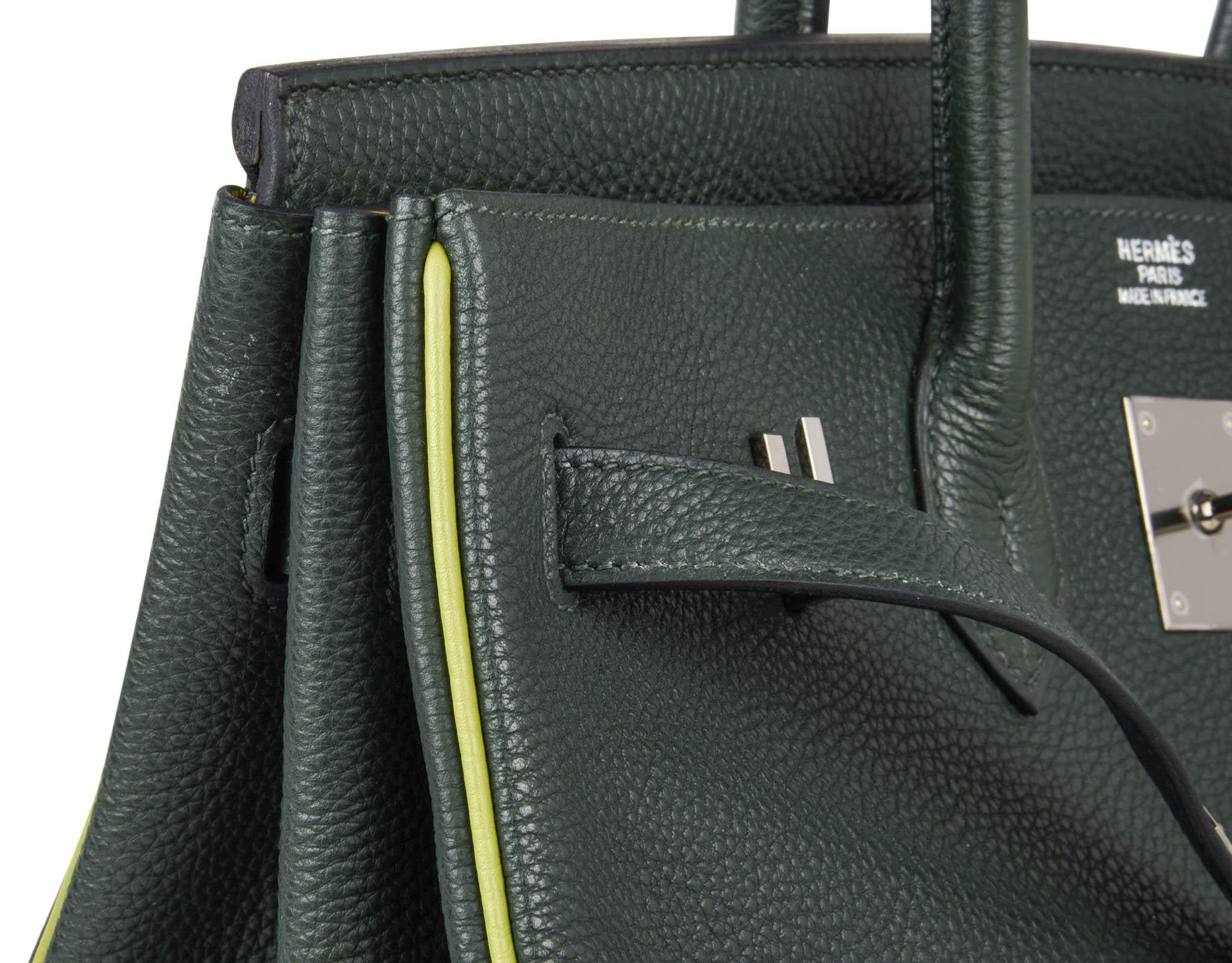 Black Hermes Birkin 35 Bag Vert Fonce / Vert Anis / Chartreuse Interior Ruthenium Togo