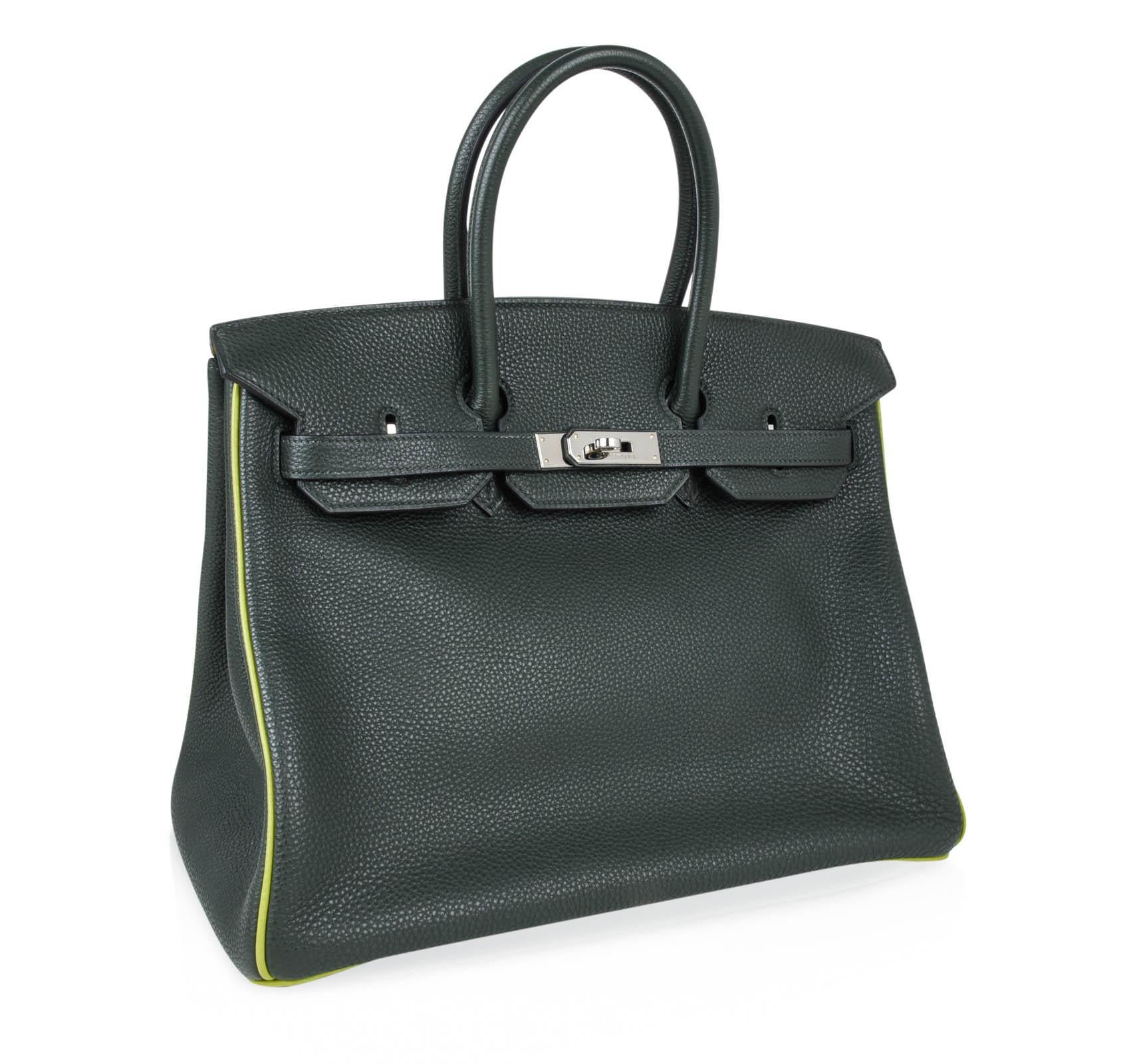 Hermes Birkin 35 Bag Vert Fonce / Vert Anis / Chartreuse Interior Ruthenium Togo In Excellent Condition In Miami, FL