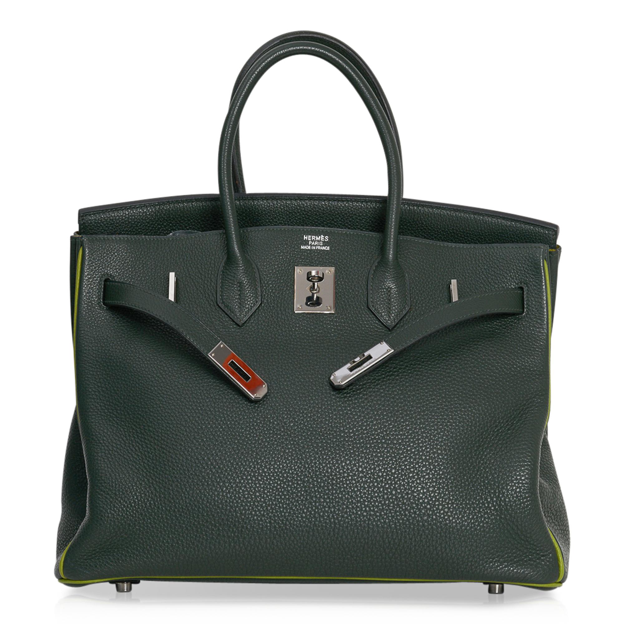 Women's Hermes Birkin 35 Bag Vert Fonce / Vert Anis / Chartreuse Interior Ruthenium Togo