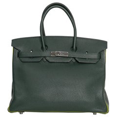 Hermes Birkin 35 Bag Vert Fonce / Vert Anis / Chartreuse Interior Ruthenium Togo
