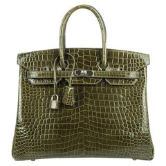 Hermes Birkin 35 Bag Vert Veronese Porosus Crocodile Palladium Hardware