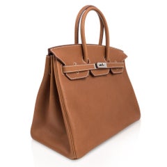 Sac Hermès Birkin 35 Fauve Barenia Faubourg finitions métalliques en palladium, édition limitée