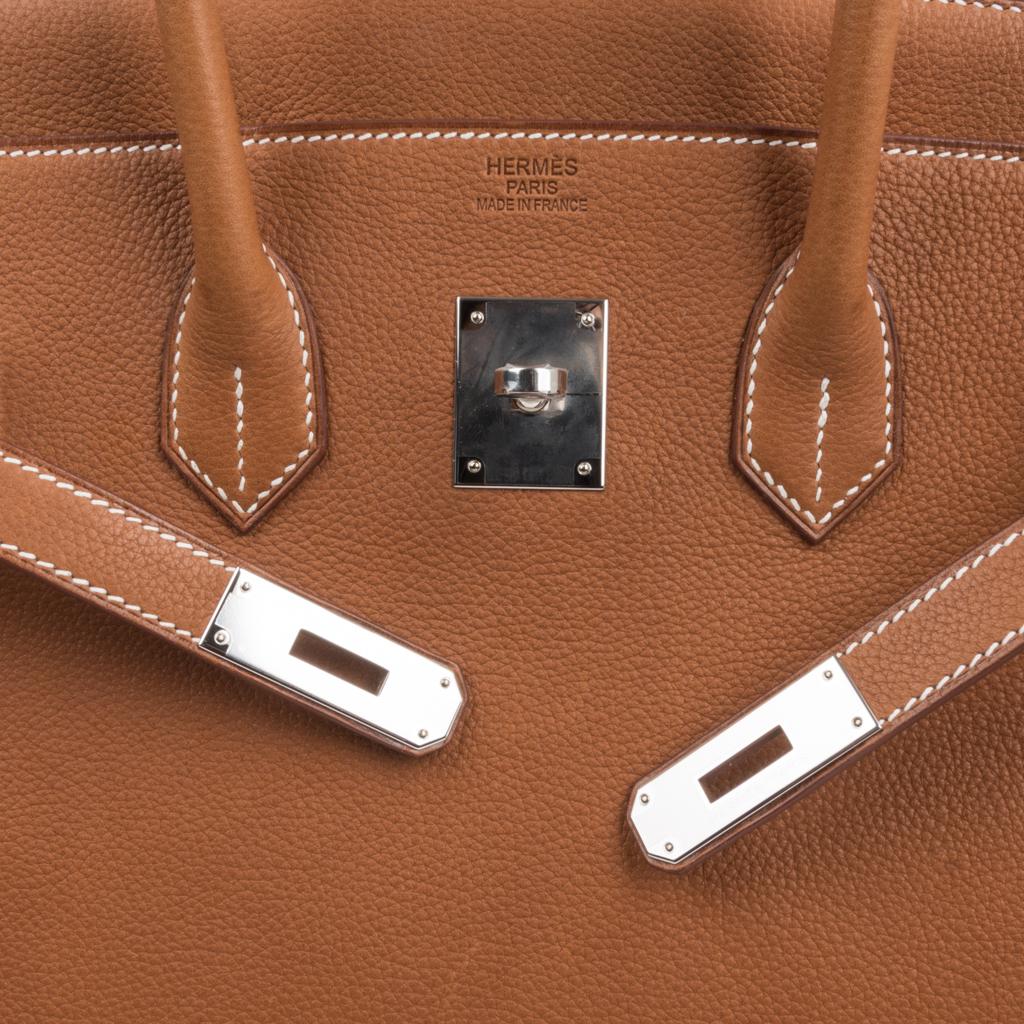 Fauve Barenia Faubourg Tasche von Hermès Birkin 35 mit Palladiumbeschlägen, limitierte Auflage (Braun) im Angebot