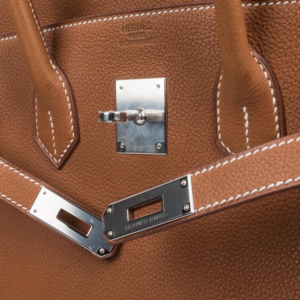 Fauve Barenia Faubourg Tasche von Hermès Birkin 35 mit Palladiumbeschlägen, limitierte Auflage Damen im Angebot