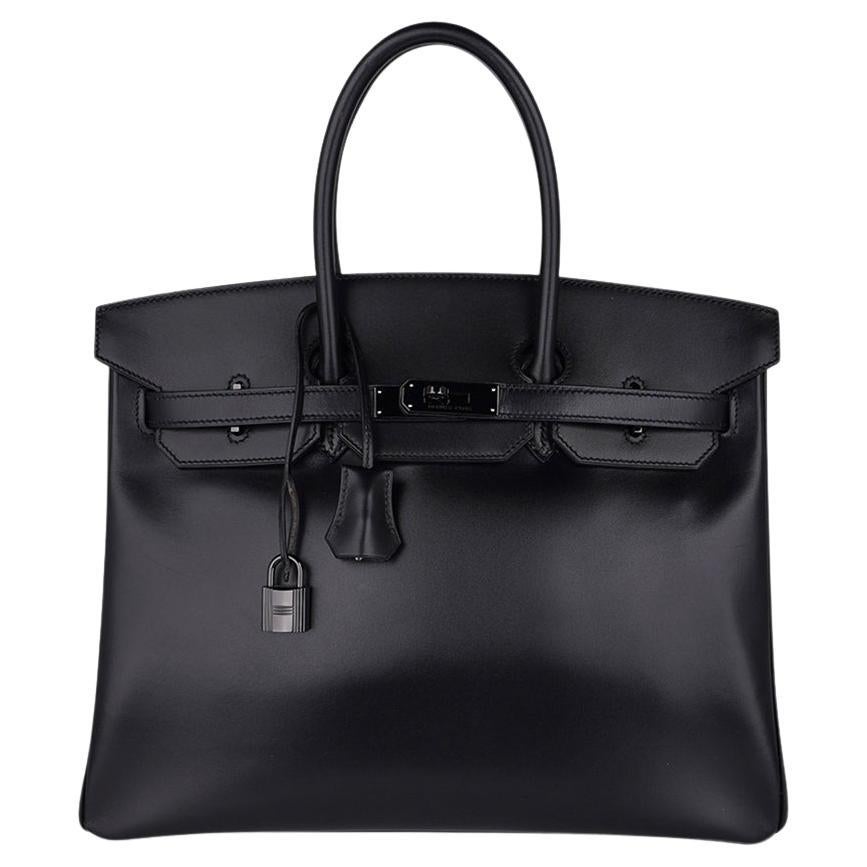 Hermes Birkin 35 Bag Very Rare Limited Edition So Black Box Leather 