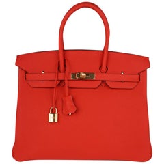 Hermes Birkin 35 Bag Vivid Capucine Togo Gold Hardware