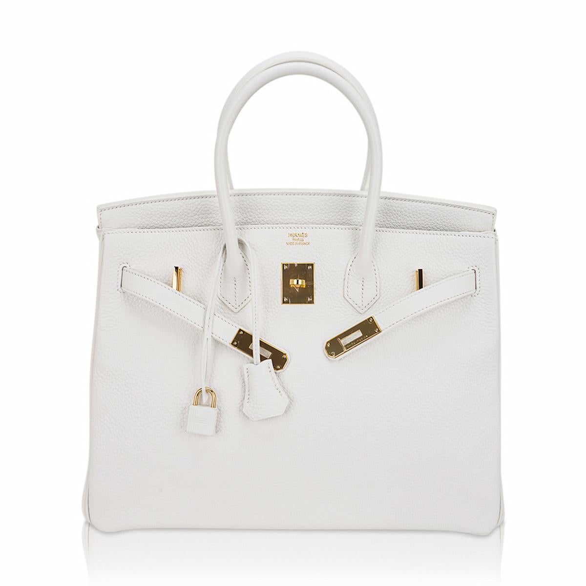 Gris Hermes Birkin 35 White Bag Gold Hardware Clemence Leather en vente