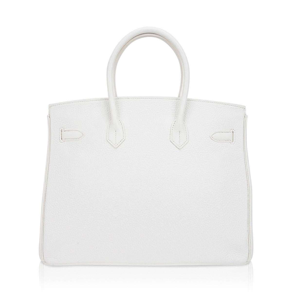 Hermes Birkin 35 White Bag Gold Hardware Clemence Leather In Excellent Condition For Sale In Miami, FL