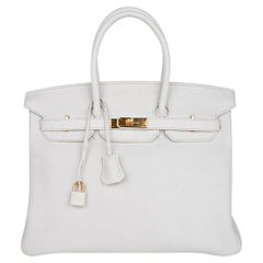 Hermes Birkin 35 Bag White Gold Hardware Clemence Leather New