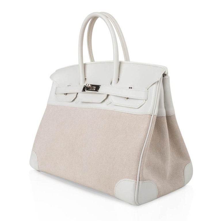 Hermes Birkin 35 Bag White Toile Canvas Swift Palladium at 1stDibs