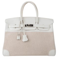 Hermes Birkin 35 Bag White Toile Canvas Swift Palladium