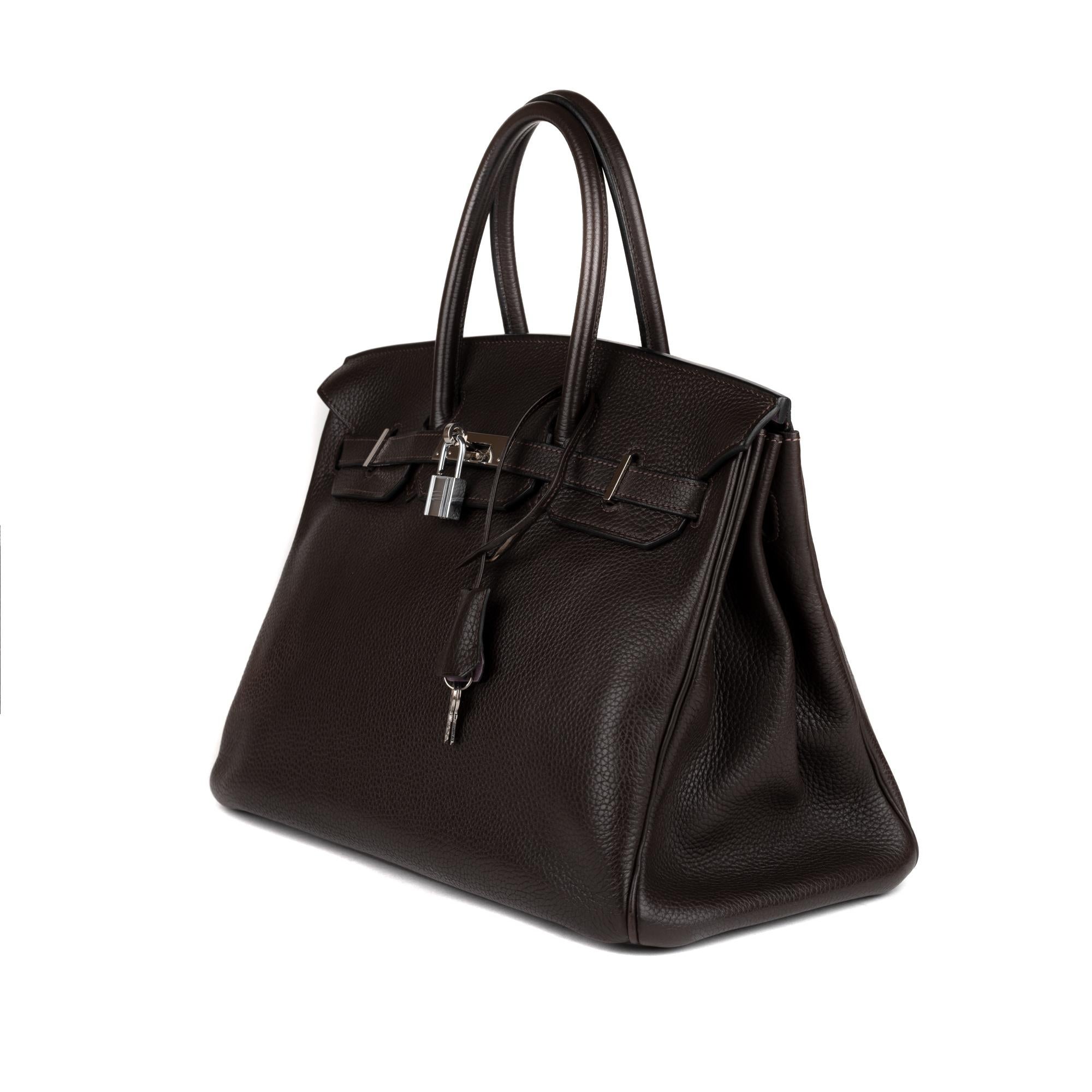 Hermes Birkin 35 Bicolor Ebony/Parma Togo Leather Handbag In Excellent Condition In Paris, IDF