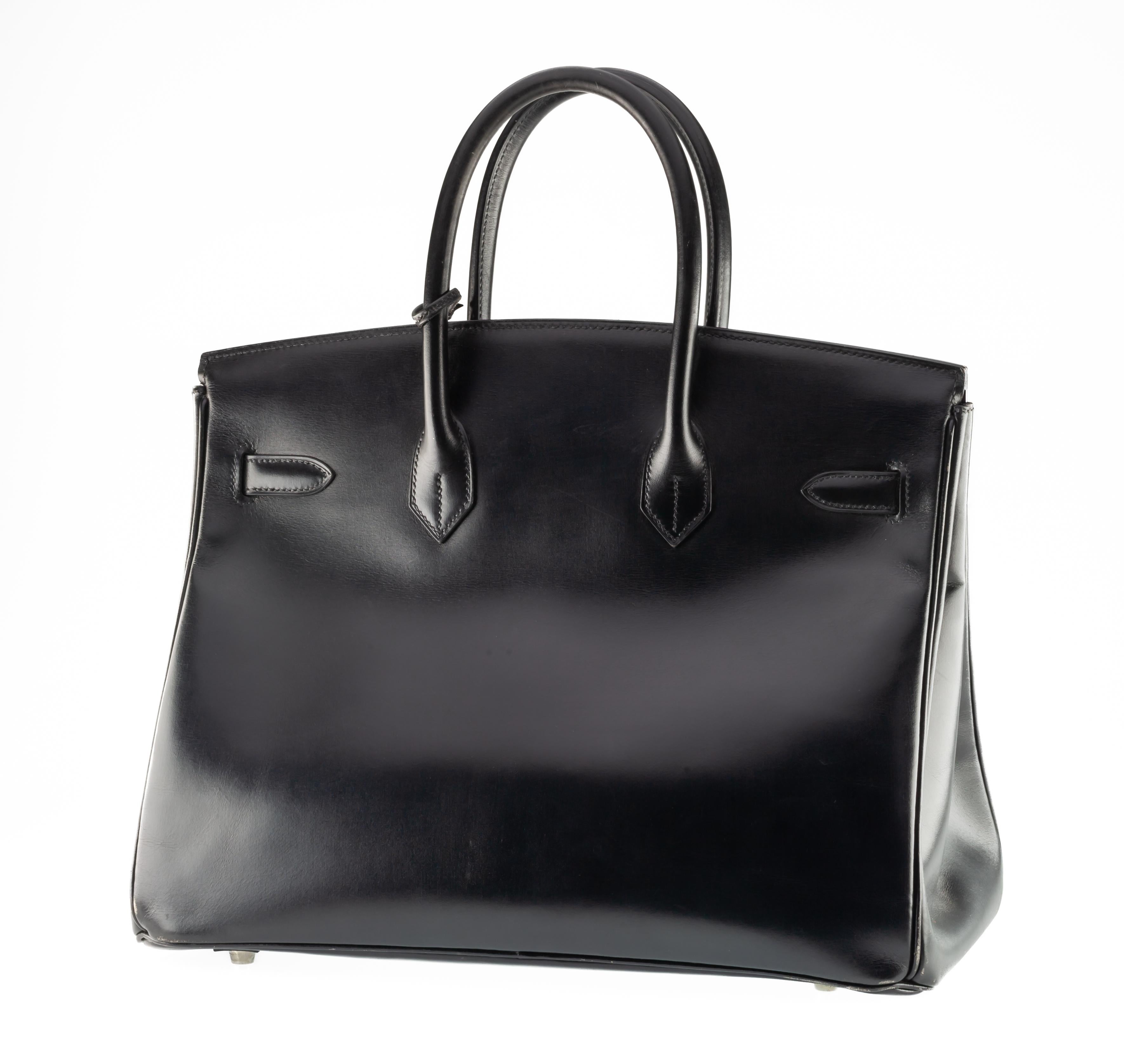 Hermès Birkin 35 Schwarze Box Leder Geldbörse 2000 mit Original Aufbewahrungsbeutel PHW (Moderne)