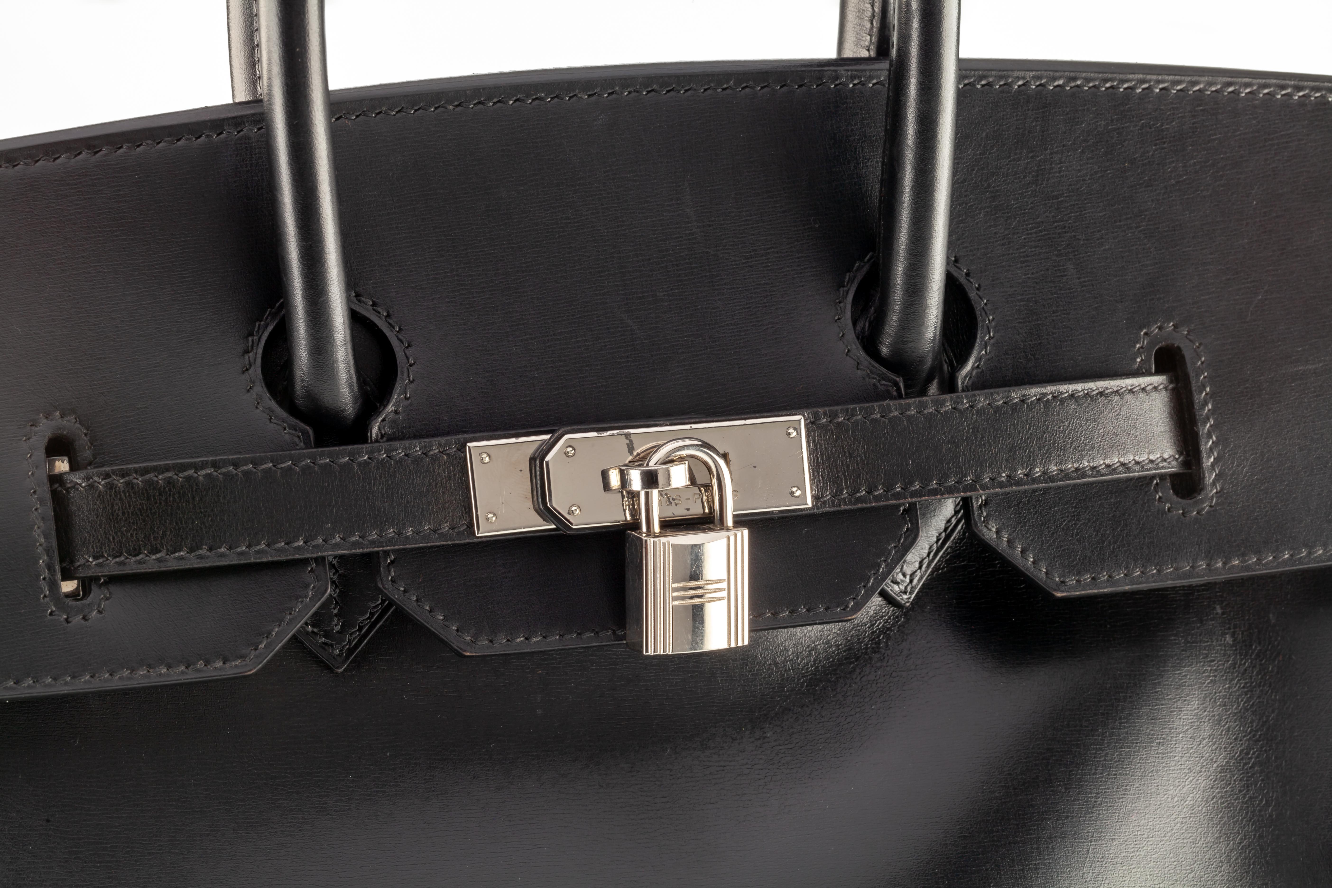 Hermes Birkin 35 Black Box Leather Purse 2000 with Original Dust Bag PHW In Good Condition In Sherman Oaks, CA