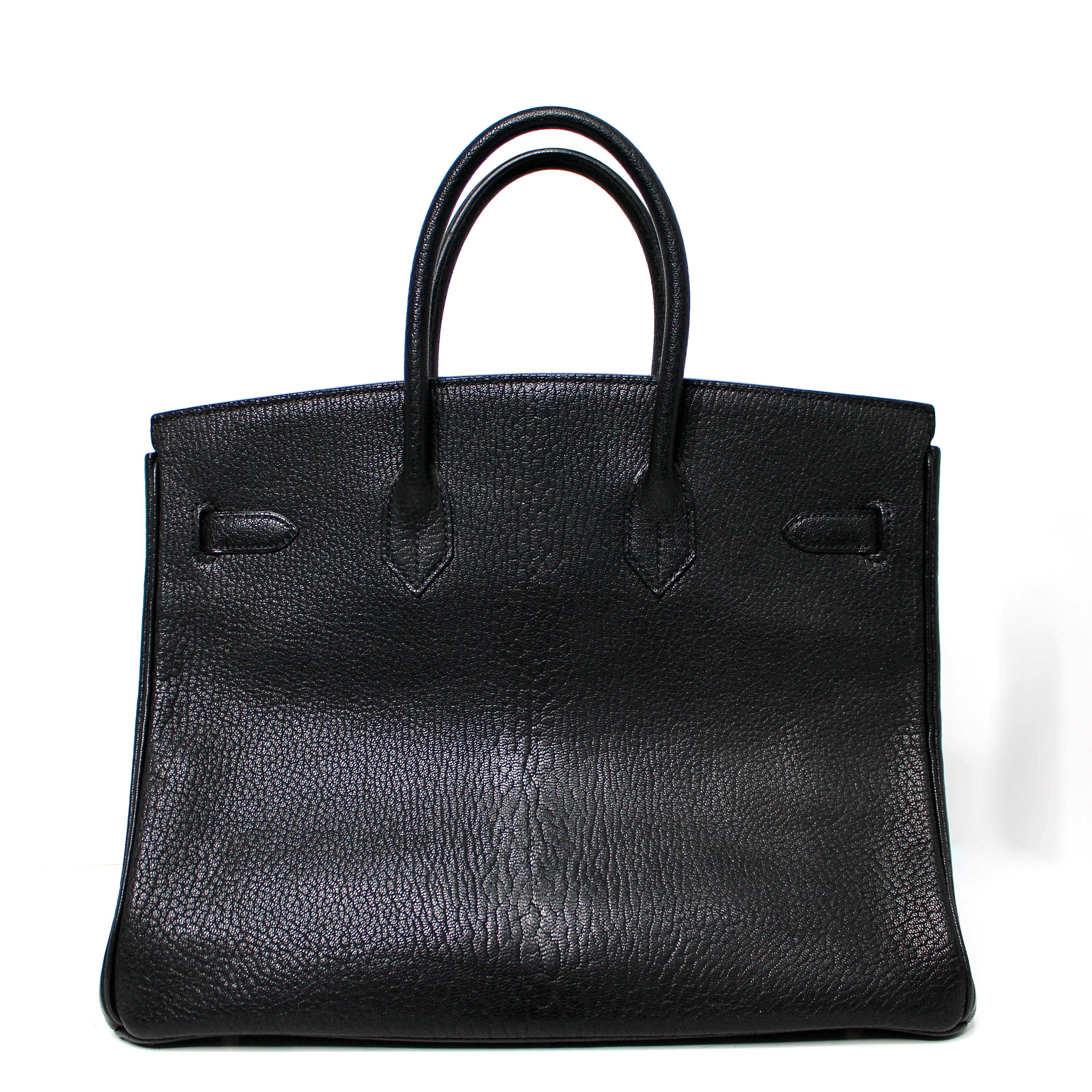 Noir Hermes Birkin 35 Black Chèvre Coromandel Goatskin Handbag circa 2003 en vente