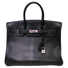 Hermes Birkin 35 Black Chèvre Coromandel Goatskin Handbag circa 2003