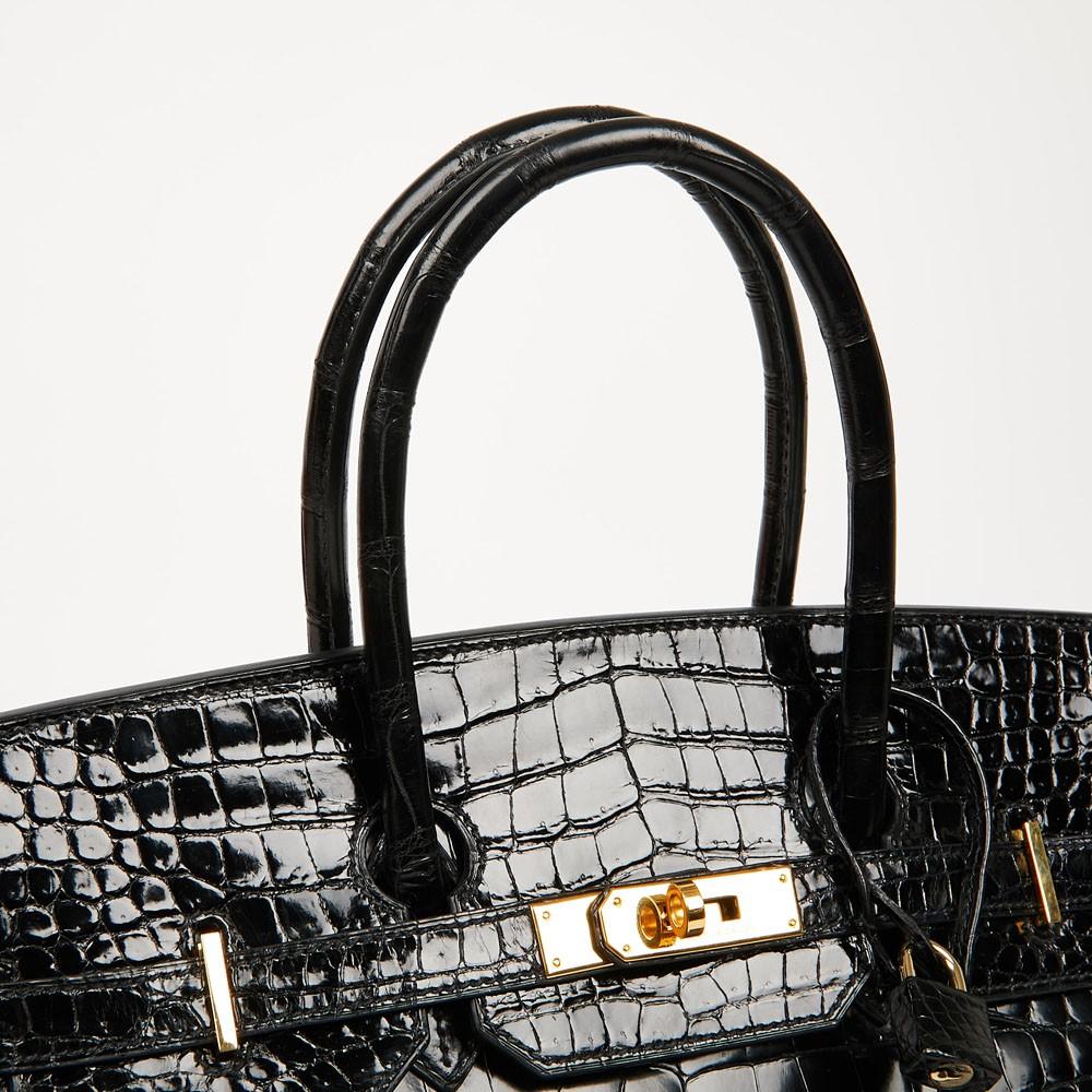 Hermès - Sac Birkin 35 en crocodile noir avec bijoux dorés 3
