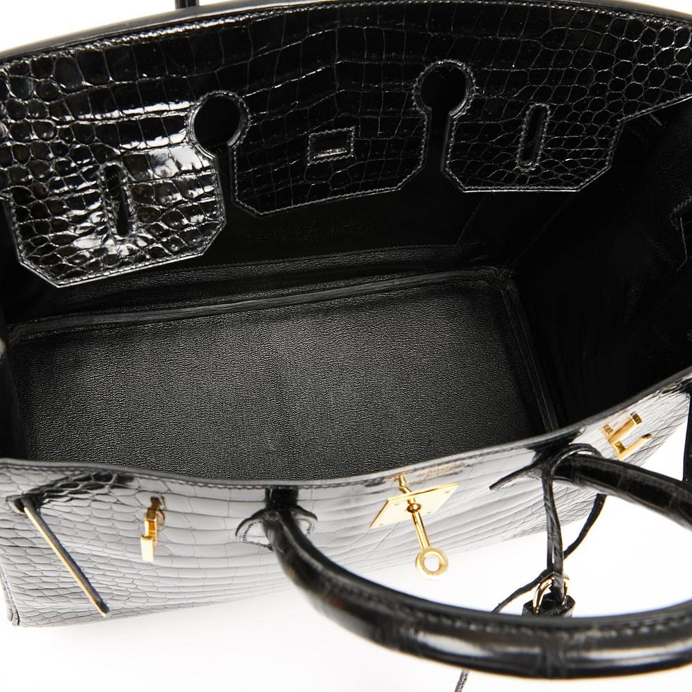 Hermes Birkin 35 Black Porosus Crocodile Bag with Gold Hardware 5