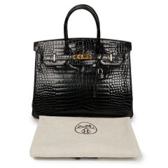 Hermes Birkin 35 Black Porosus Crocodile Bag with Gold Hardware