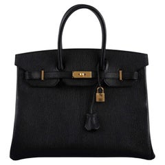 Hermès Birkin 35 Black De Coromandel Chevre Leather With Gold Hardware