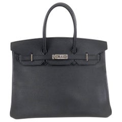 Hermes Black Epsom Leather Palladium Silver Hardware Birkin 35 Bag