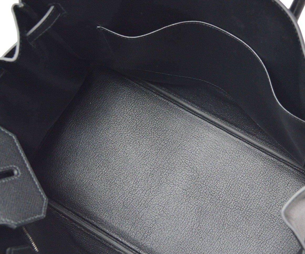 Women's HERMES Birkin 35 Black Epsom Leather Silver Hardware Top Handle Tote Bag