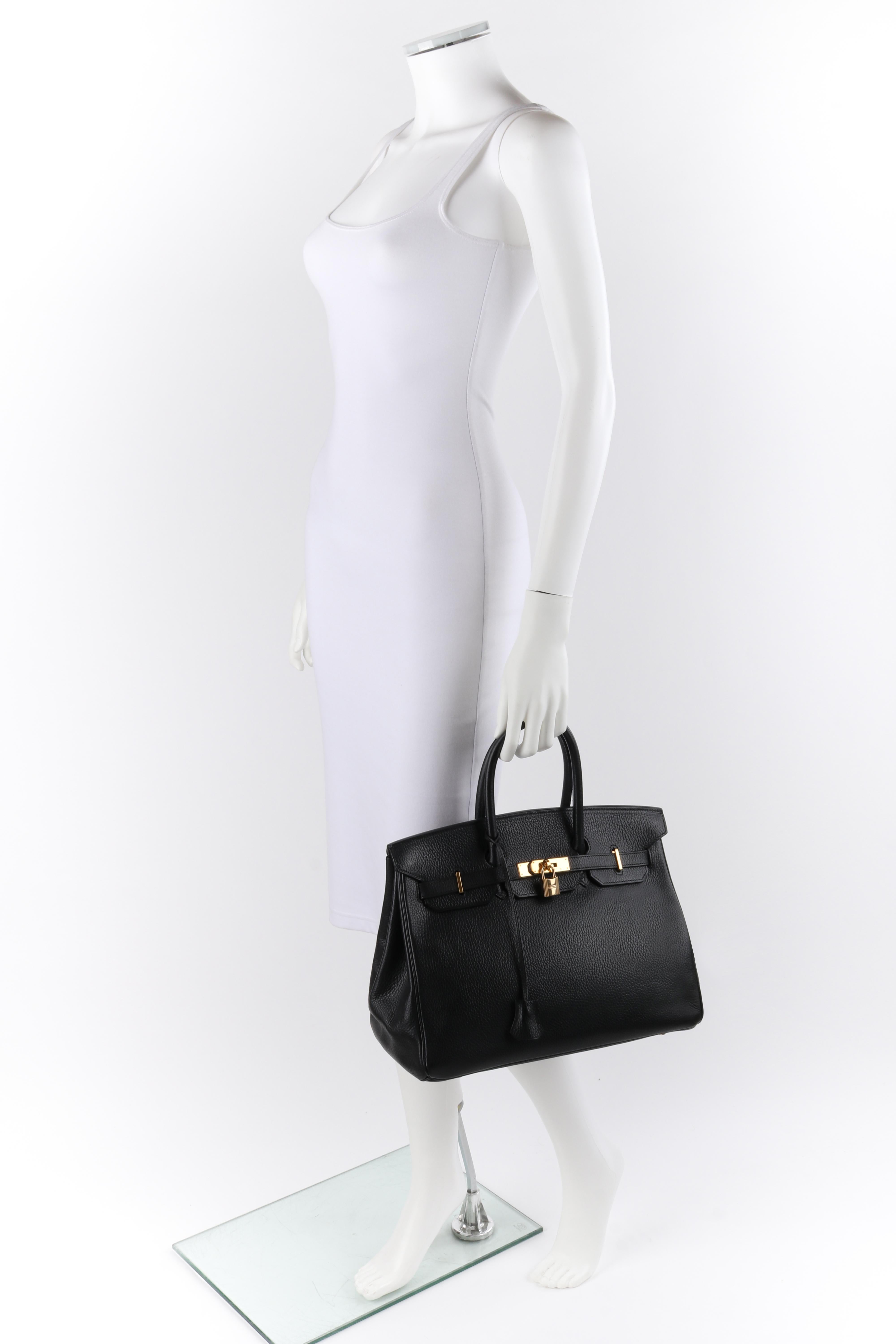 HERMES Birkin 35 Schwarz Fjord Leder Gold Hardware Twist Lock Top Handle Handtasche 8