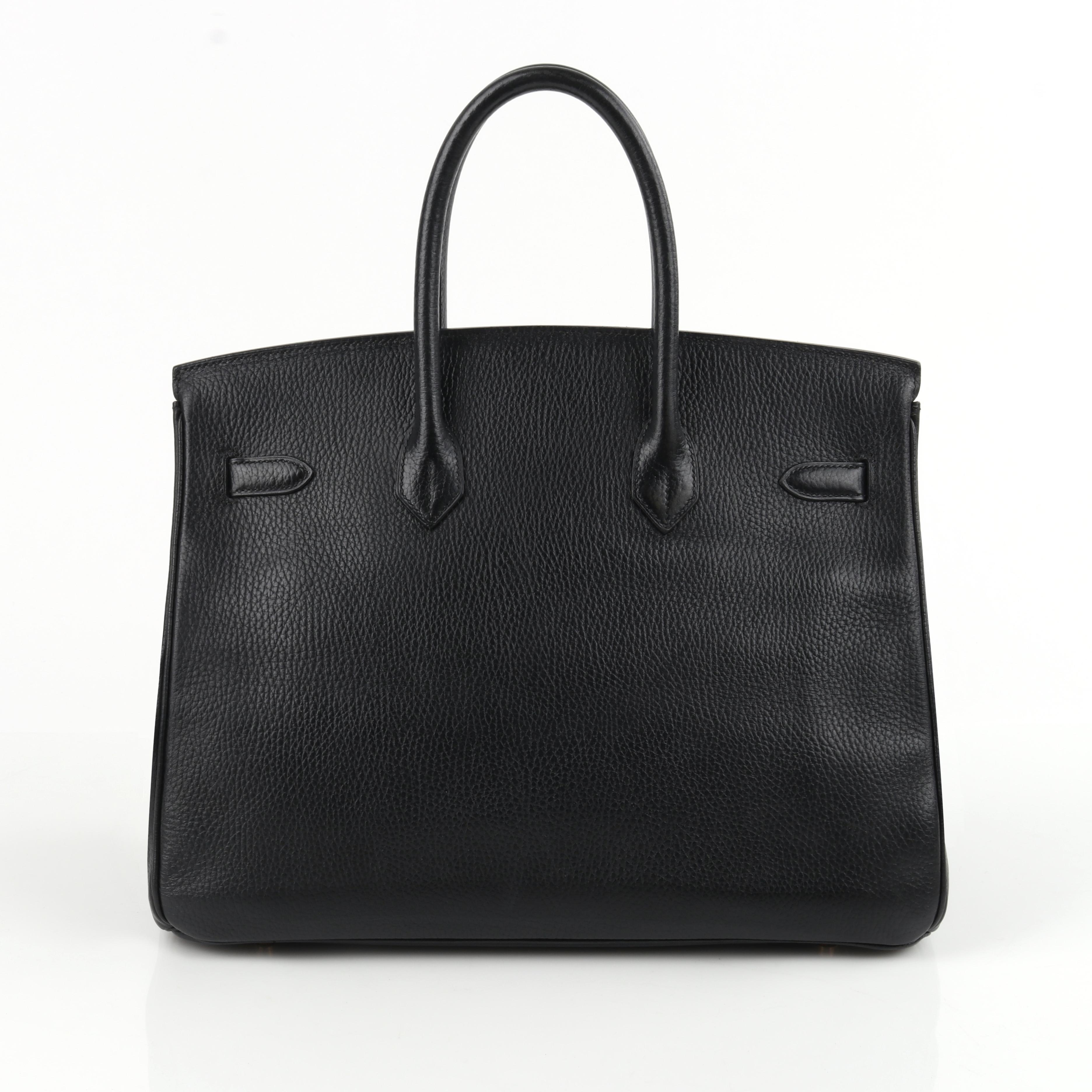HERMES Birkin 35 Schwarz Fjord Leder Gold Hardware Twist Lock Top Handle Handtasche im Zustand „Gut“ in Thiensville, WI