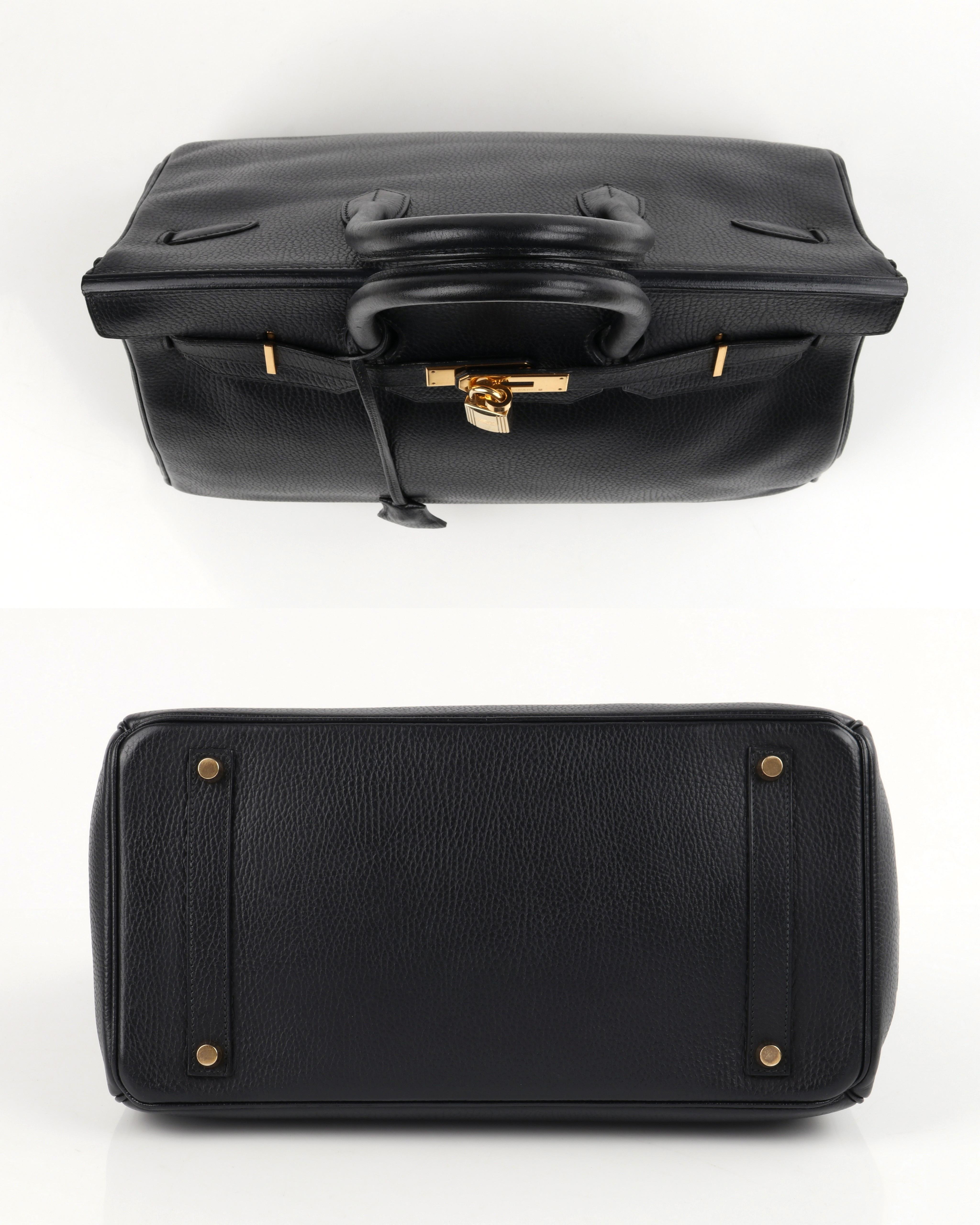 HERMES Birkin 35 Black Fjord Leather Gold Hardware Twist Lock Top Handle Handbag In Good Condition In Thiensville, WI