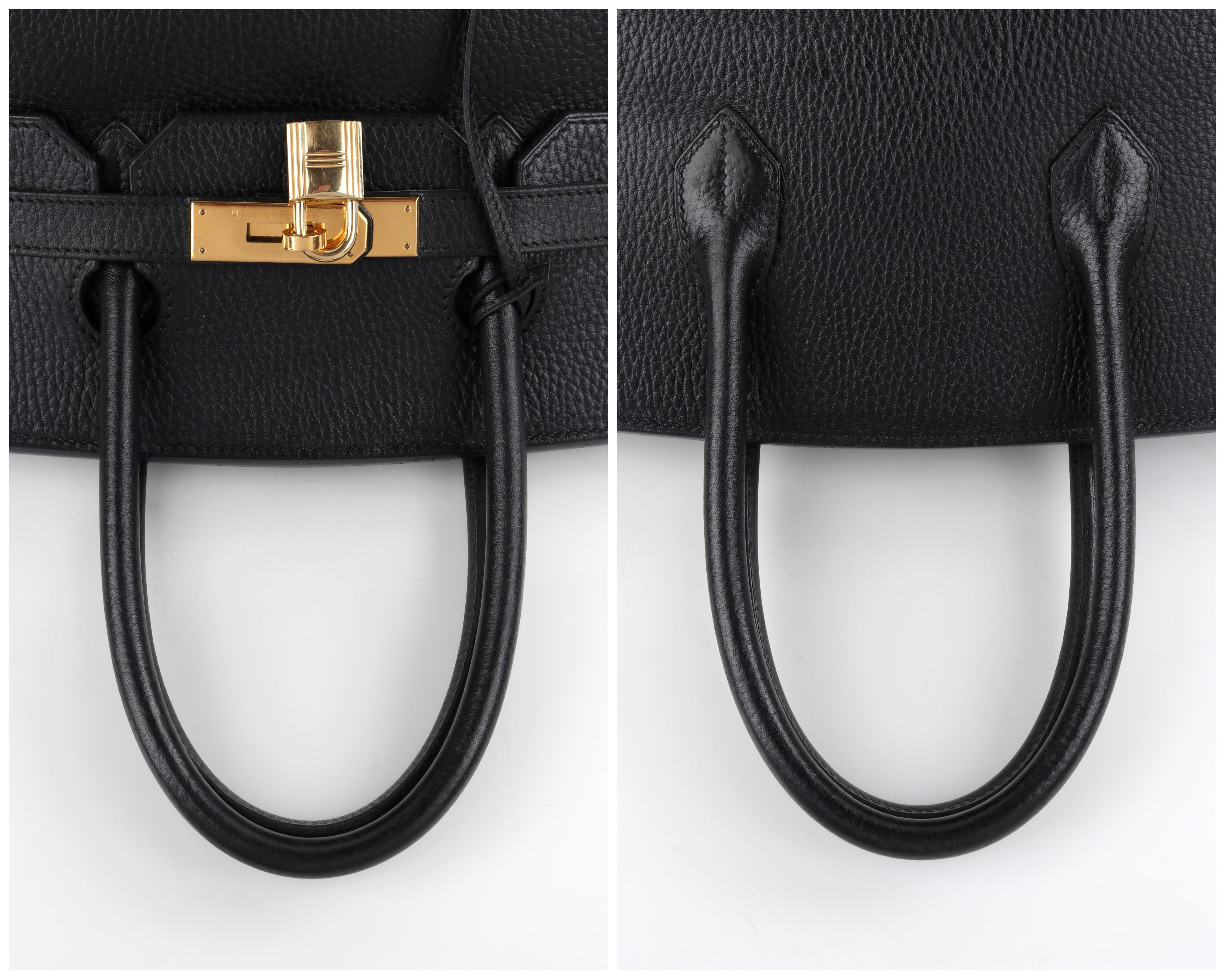 Women's HERMES Birkin 35 Black Fjord Leather Gold Hardware Twist Lock Top Handle Handbag