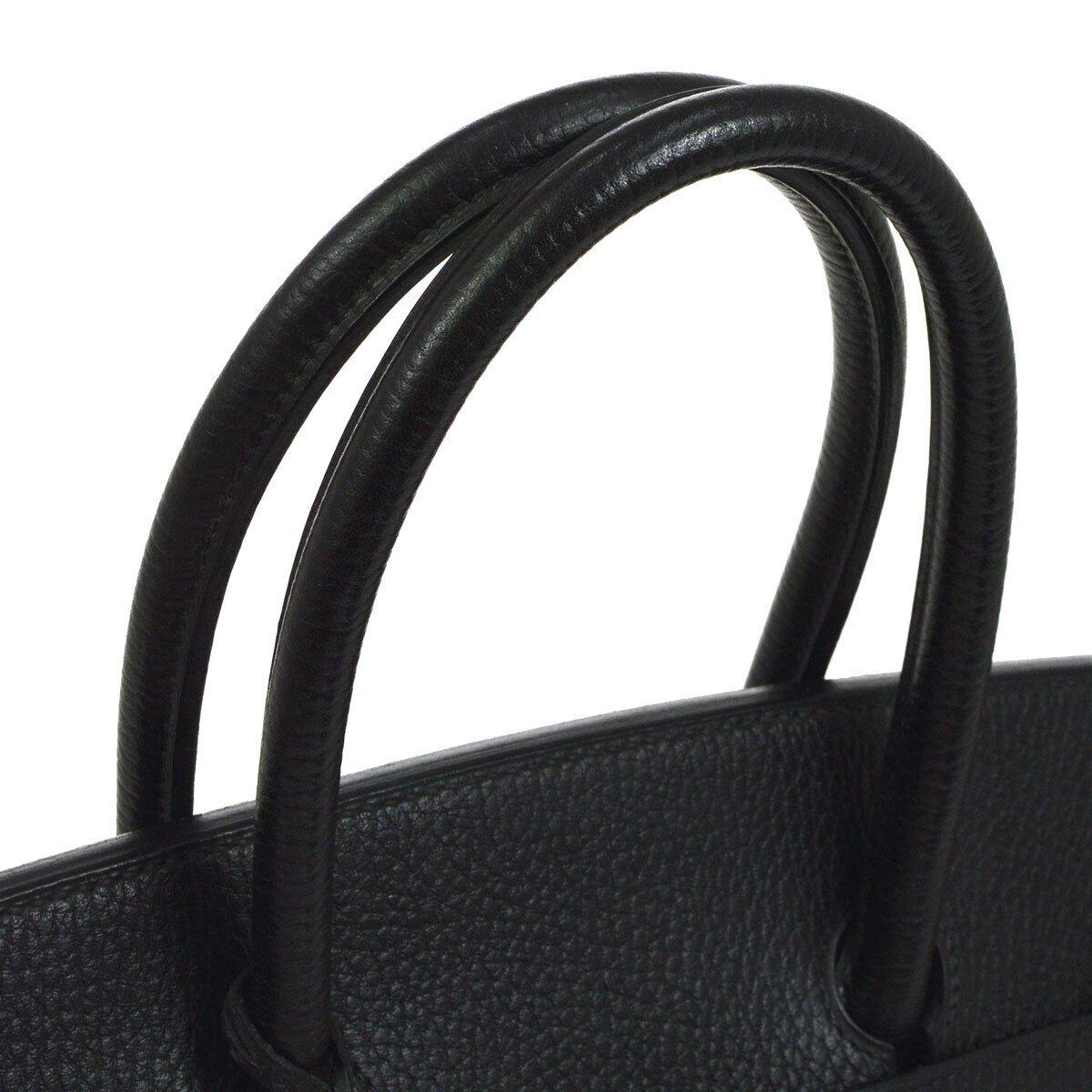 Hermes Birkin 35 Black Leather Gold Top Handle Satchel Travel Bag In Good Condition In Chicago, IL