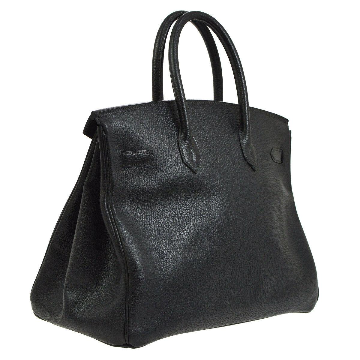 Women's Hermes Birkin 35 Black Leather Gold Top Handle Satchel Travel Bag