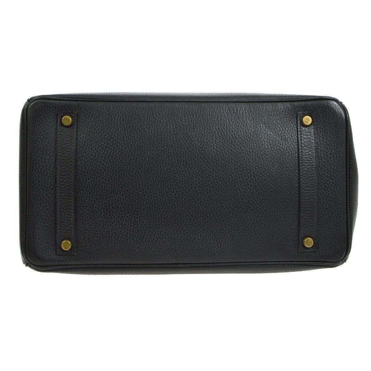 Hermes Birkin 35 Black Leather Gold Top Handle Satchel Travel Bag 1