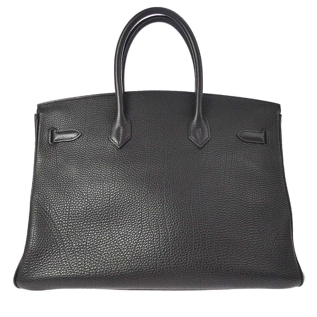 Hermes Birkin 35 Black Leather Palladium Top Handle Satchel Travel Bag in Box Damen