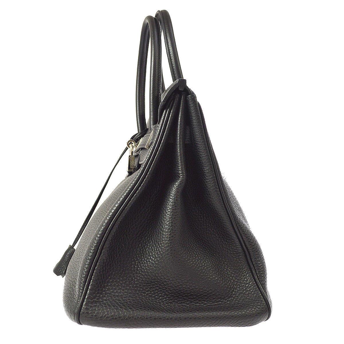 Hermes Birkin 35 Black Leather Palladium Top Handle Satchel Travel Bag in Box 2