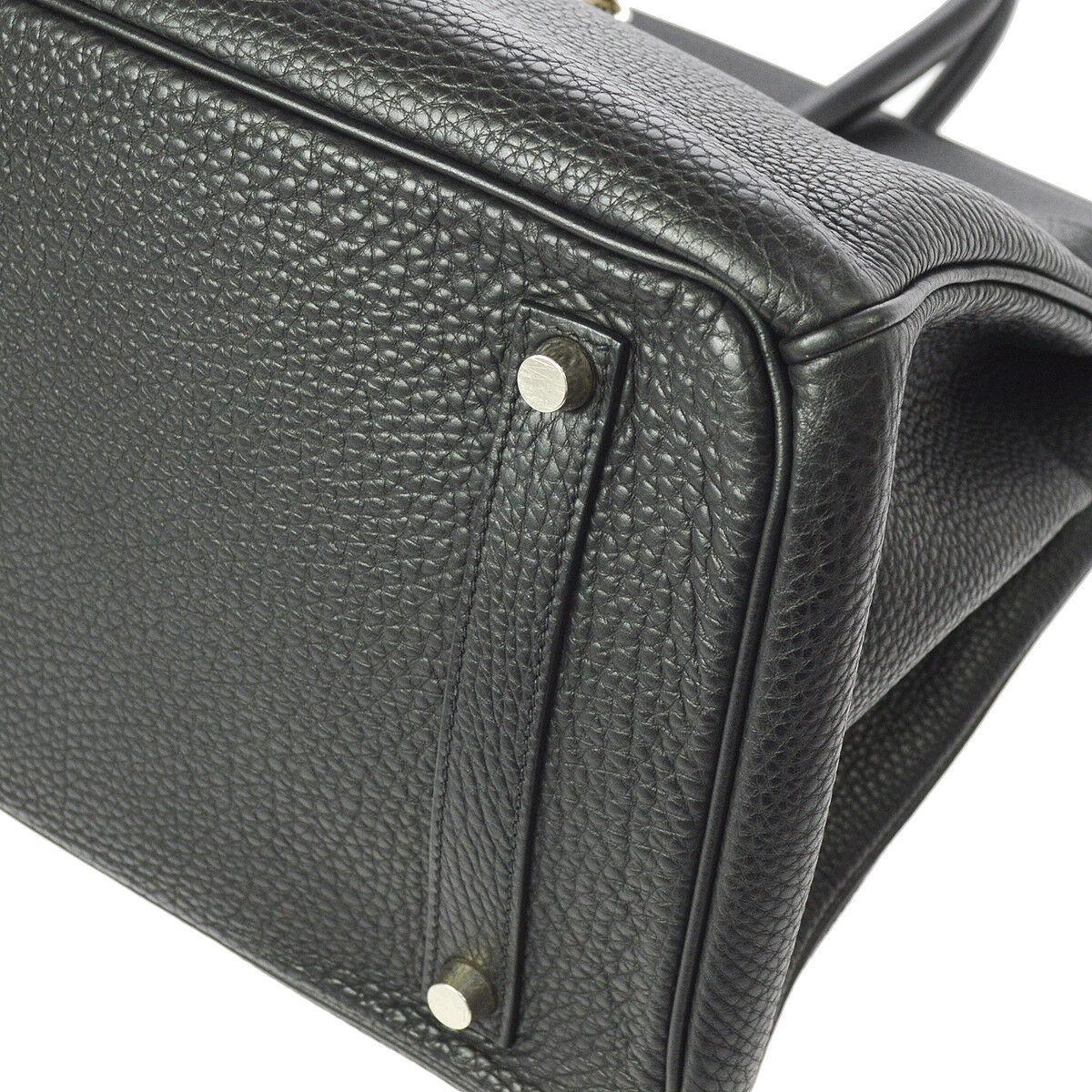 Hermes Birkin 35 Black Leather Palladium Top Handle Satchel Travel Bag in Box 2