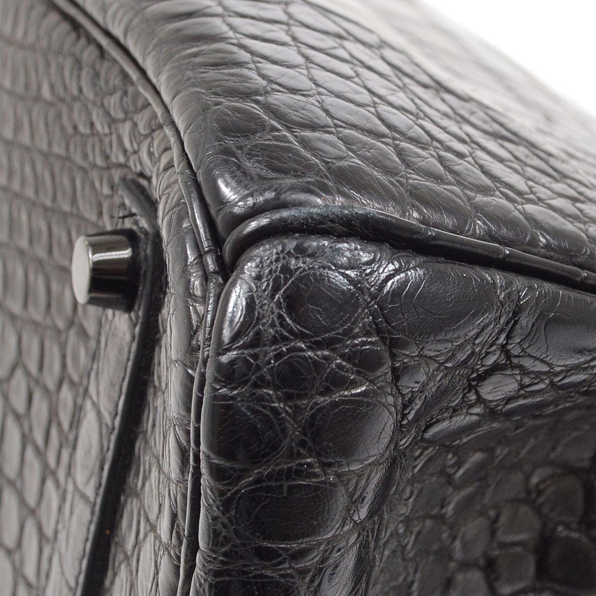 Women's HERMES Birkin 35 Black Matt Crocodile Alligator Leather Top Handle Tote Bag