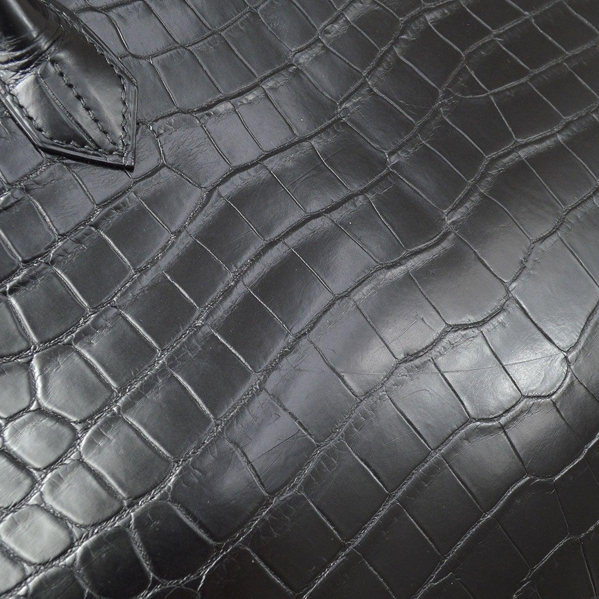 HERMES Birkin 35 Black Matte Crocodile Exotic Gold Top Handle Tote Bag 1