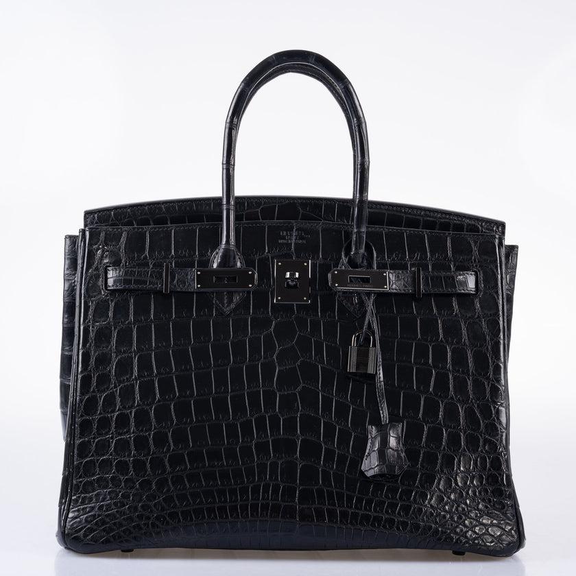 Hermès Birkin 35 Black Matte Niloticus Crocodile PVD Black Hardware Bag For Sale 6