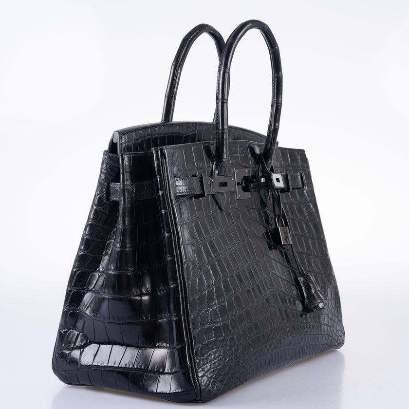Hermès Birkin 35 Black Matte Niloticus Crocodile PVD Black Hardware Bag For Sale 7