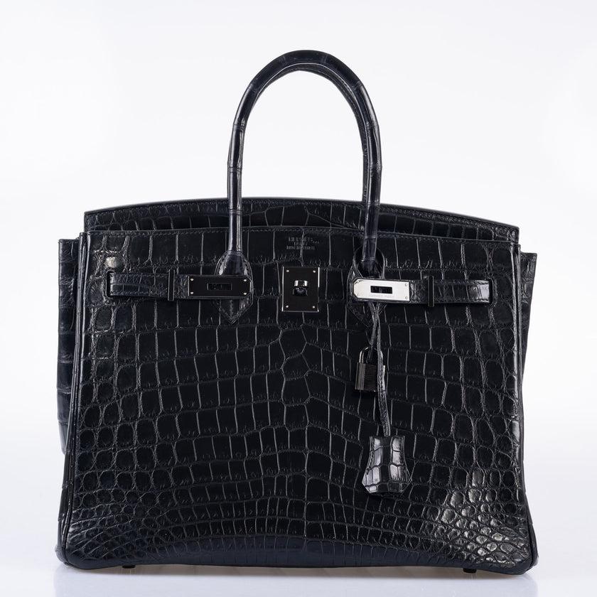 Hermès Birkin 35 Black Matte Niloticus Crocodile PVD Black Hardware Bag For Sale 8