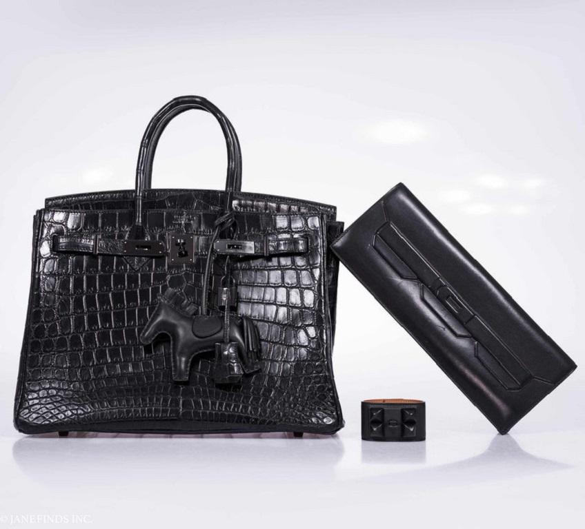 Hermès Birkin 35 Black Matte Niloticus Crocodile PVD Black Hardware Bag For Sale 9