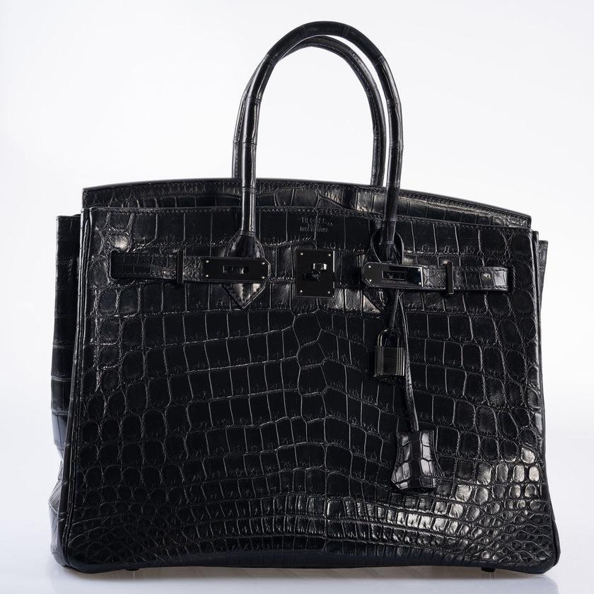 Hermès Birkin 35 Black Matte Niloticus Crocodile PVD Black Hardware Bag In Good Condition For Sale In NYC Tri-State/Miami, NY