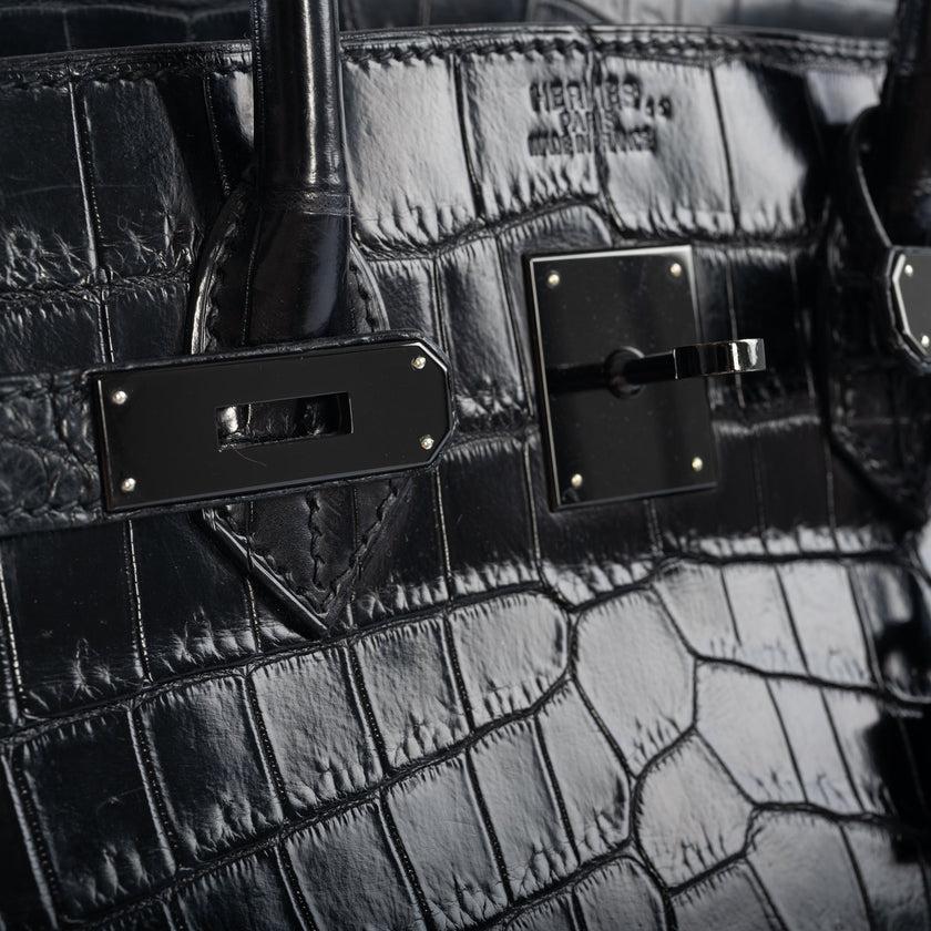 Women's Hermès Birkin 35 Black Matte Niloticus Crocodile PVD Black Hardware Bag For Sale