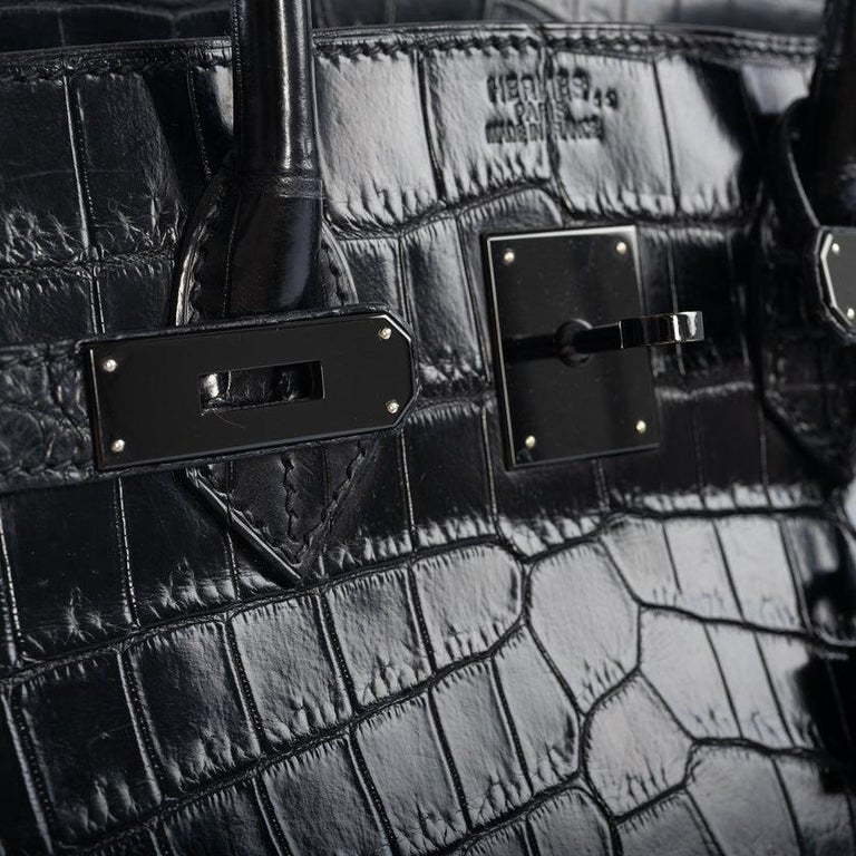 35cm Hermès Matte Black Alligator Birkin Handbag with Diamonds at 1stDibs