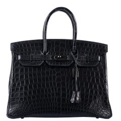 Hermès Birkin 35 Black Matte Niloticus Crocodile PVD Black Hardware Bag