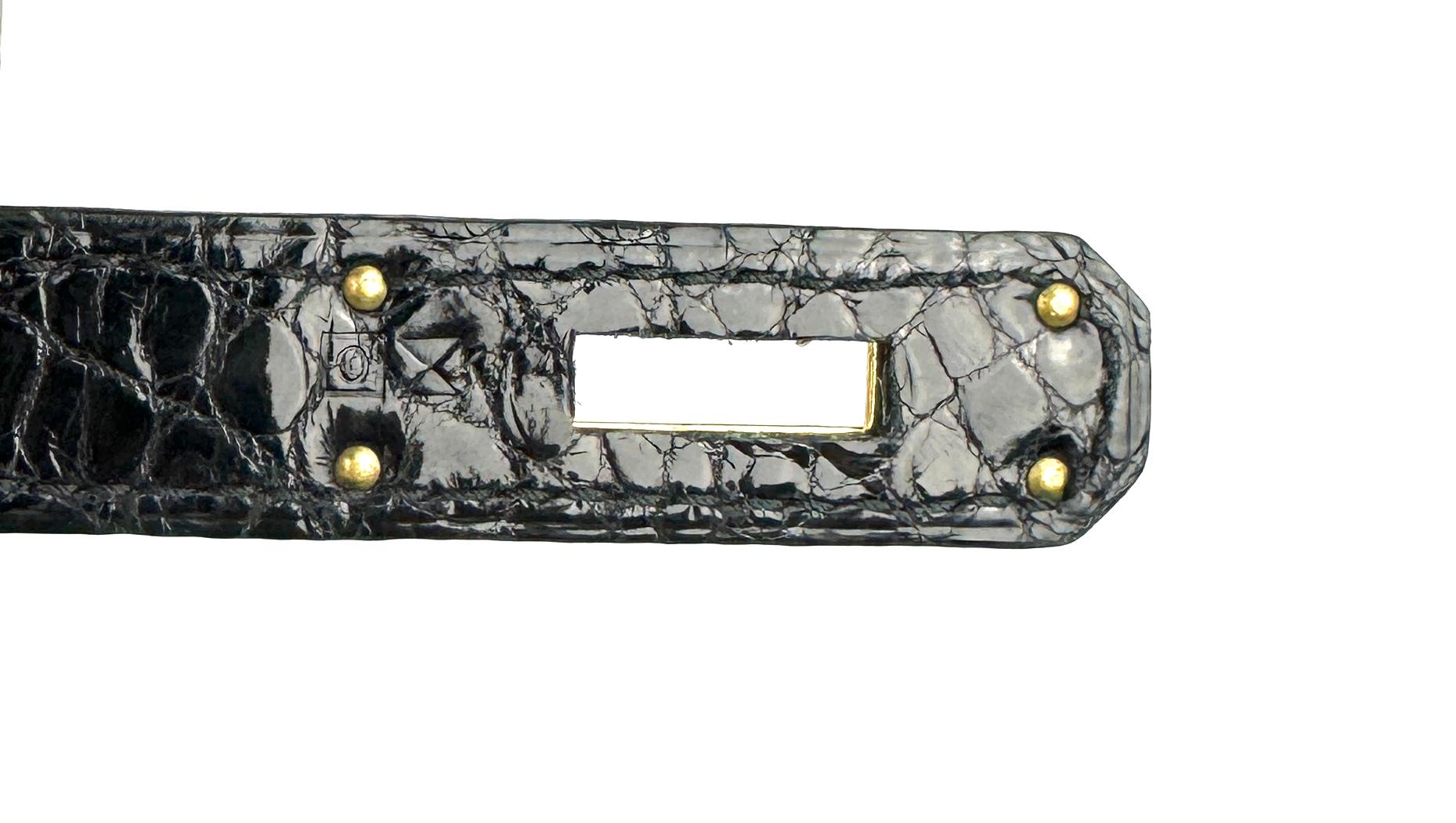 Hermes Birkin 35 Black Noir Crocodile Shinny Porosus Leather Gold Hardware For Sale 7