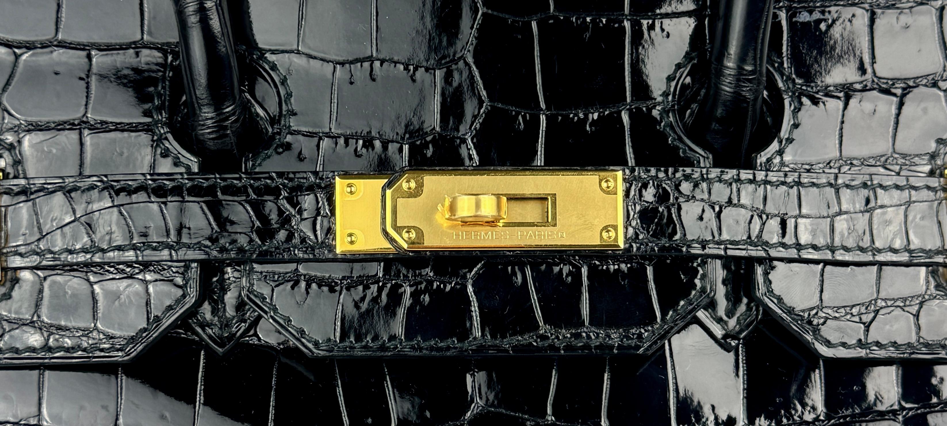Hermes Birkin 35 Black Noir Crocodile Shinny Porosus Leather Gold Hardware 1